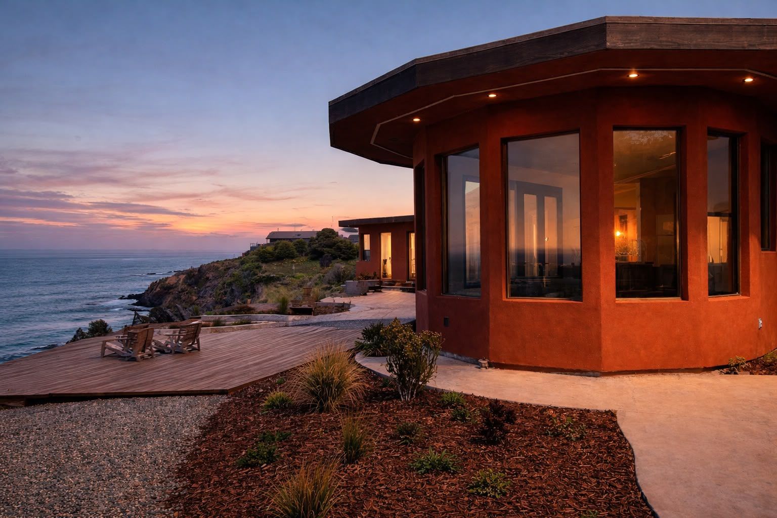 Kibesillah Cove house at dusk
