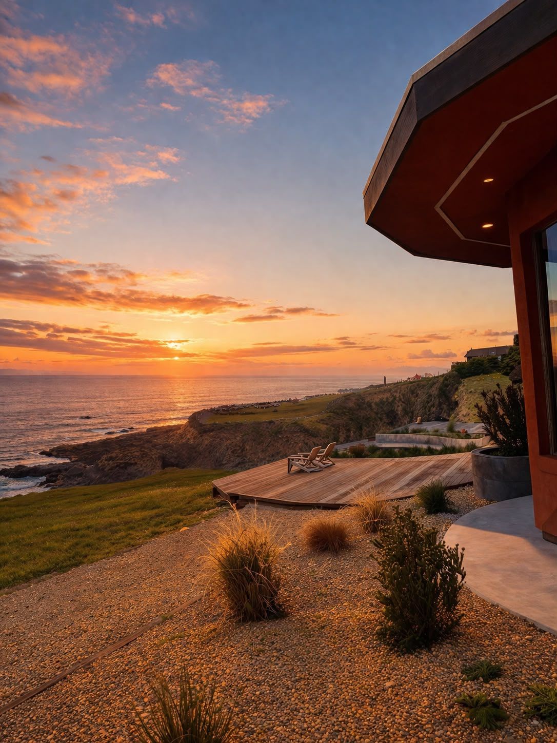 The house and bluff at golden hour