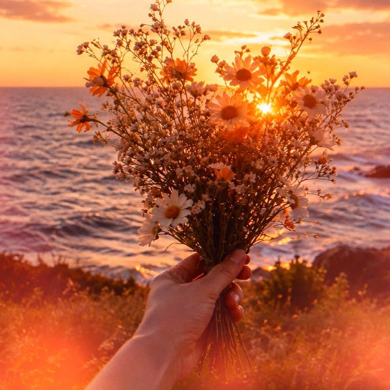 Wildflower bouquet against the sunset